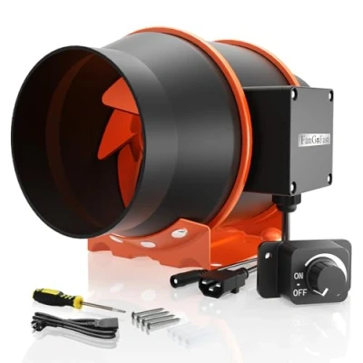 Afbeelding van FanGoFast Buisventilator, 150 mm, verstelbaar, 684 m3/h, inline rookafzuiger, ideaal met IEC stekker voor ventilatie en afzuigventilator, 230 V, EU kabel