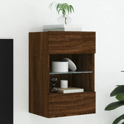 Afbeelding van Tv wandmeubel met LED verlichting 40x30x60,5 cm bruineikenkleur