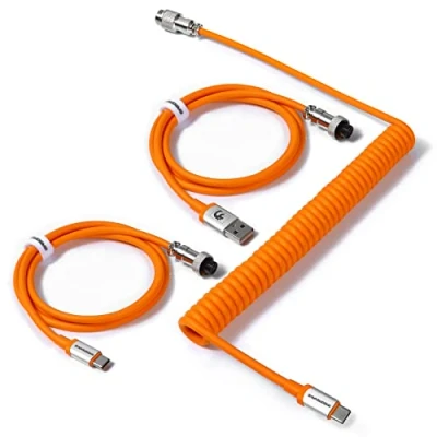 Afbeelding van MAMBASNAKE C04 Câble USB C Spiralé pour Claviers Mécaniques, Aviateur 2 En 1 Custom A to Type et C, Charging Double Sleeved avec Connecteur 5 Pin Orange