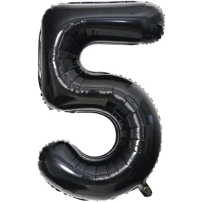 Afbeelding van ballon verjaardag 5 jaar zwart 101 cm cijfer decoratie feestdecoratie vliegt dankzij het helium
