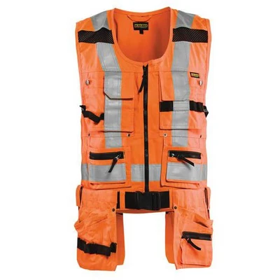 Image de Gilet porte outils haute visibilité orange fluorescent, anneau D