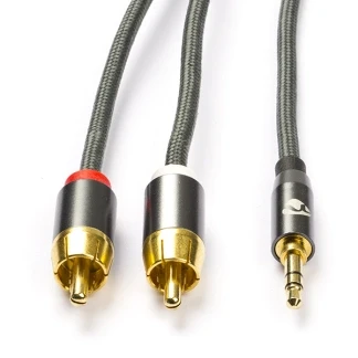 Afbeelding van Tulp naar jack 3.5 mm kabel Nedis 1 meter (Stereo, Verguld, Grijs)