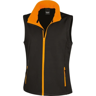 Afbeelding van Result Core Ladies Printable Softshell Bodywarmer R232F Black / Orange