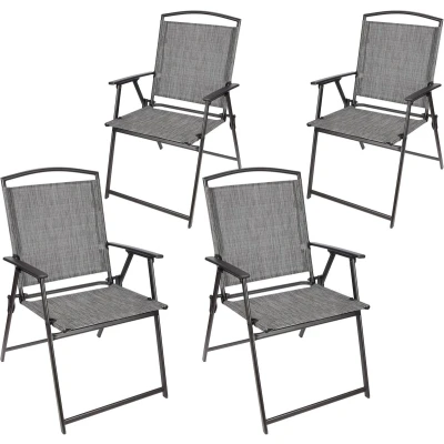Afbeelding van BRUBAKER Bergamo Set van 4 tuinstoelen, hoge rugleuning, weerbestendig en ruimtebesparend, klapstoelen voor camping, tuin, terras balkon, gemêleerd grijs