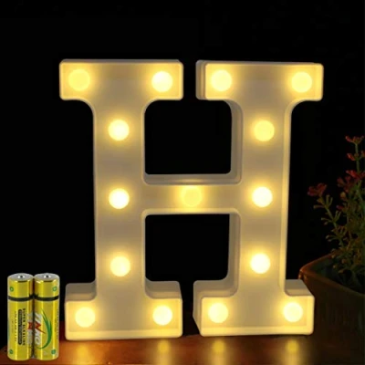 Afbeelding van HONPHIER® lichtgevende letters, alfabet ledlamp, decoratieve letter, werkt op batterijen, voor feest, bruiloft, huis, bar, decoratie (H)