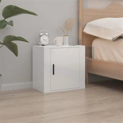 Afbeelding van vidaXL Nachtkastje wandgemonteerd 50x30x47 cm hoogglans wit