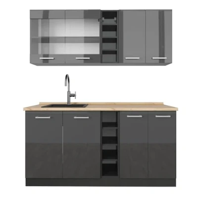 Afbeelding van Vicco Eenpersoonskeuken R Line, Antraciet hoogglans/antraciet, 160 cm zonder werkblad
