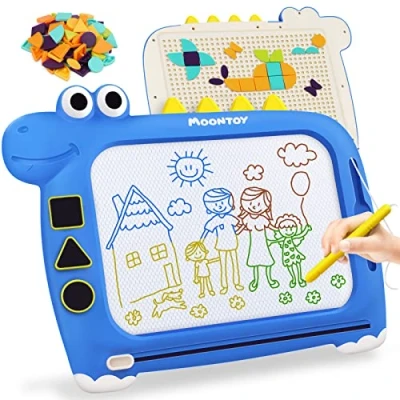 Afbeelding van MOONTOY magnetisch tekenbord, 2 in 1 doodle board tangram puzzels voor kinderen, bord kinderen speelgoed jaar, tekenbord peuters, cadeaus jongens van 3 4 5 jaar oud meisje