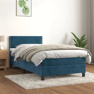 Afbeelding van vidaXL Boxspring met matras fluweel donkerblauw 100x200 cm