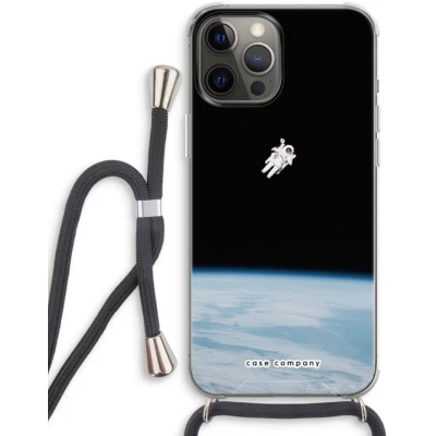 Afbeelding van Case Company® hoesje met Koord geschikt voor iPhone 12 Pro Alone in Space Telefoonhoesje Zwart Extra Bescherming aan alle Kanten en Over de Schermrand