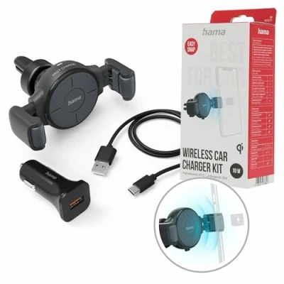 Afbeelding van Autolader Hama draadloos QI Charge 10W antraciet
