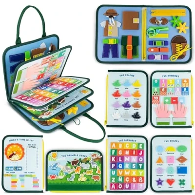 Image de Busy Board Montessori de Feutre BONNYCO Jouet Educatif, Malette Book Motricité Fine, Jouets d&#039;Activité et Développement, Cadeau Enfant Garcon Fille 1 2 3 4 5 6 Anniversaire Noel