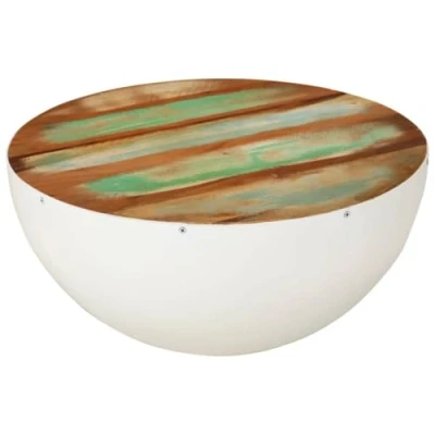 Afbeelding van Salontafel rond 50x24 cm massief gerecycled hout wit