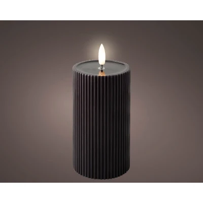 Afbeelding van LED ribbel wax kaars zwart met vlam effect ø7 x15,5 cm