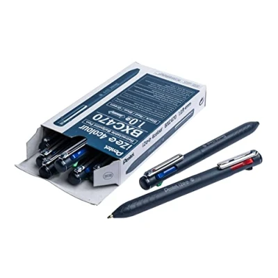 Afbeelding van Pentel BXC470 DC 12 stuks iZee balpen, 4 kleuren, kleuren naar keuze (zwart/rood/blauw/groen) via zijdelingse drukknoppen in inktkleur, lijnbreedte 0,5 mm, navulbaar
