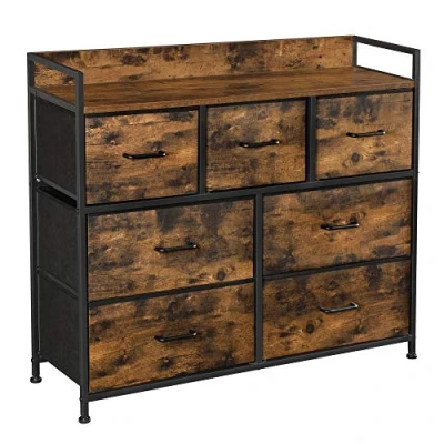 Afbeelding van SONGMICS Commode, kast, opbergkast, 7 laden van stof met handgrepen, metalen frame, industriële stijl, rustiek bruin en zwart LTS137B01