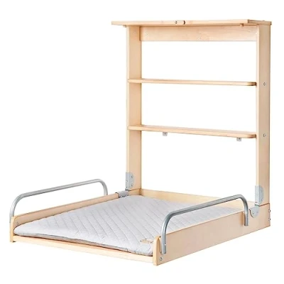Afbeelding van roba Baby &#039;roba Style&#039; Opvouwbare Wandplank met Aankleedkussen Natuurlijk Hout / grijs