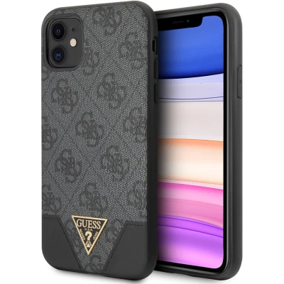 Afbeelding van iPhone 11/XR Backcase hoesje Guess Effen Grijs Kunstleer