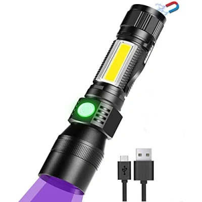 Afbeelding van 3 in 1 oplaadbare zaklamp met krachtige led zakclip, 7 modi, waterdicht (1 stuk batterij)