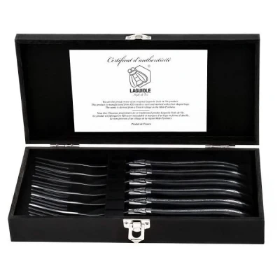 Afbeelding van Laguiole Style de Vie Steakvorken Luxury Line Zwart Ebbenhout 6 Stuks
