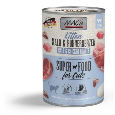 Afbeelding van 6x400g Kitten Kalf/Kippenharten MAC&#039;s Kattenvoer