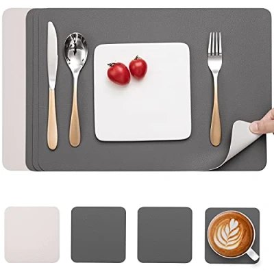 Afbeelding van JUN placemats, afwasbaar en onderzetters, leer, afwasbaar, dubbelzijdige omkeerbare placemat, antislip, lederlook