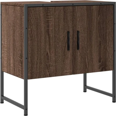 Afbeelding van Wastafelkast 60x33x60 cm bewerkt hout bruin eikenkleurig