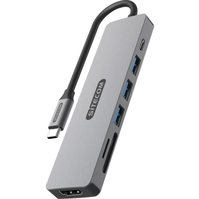 Afbeelding van Sitecom Multiport Adapter 7 in 1 Usb c Pd Zilver / Zwart (cn 5505)