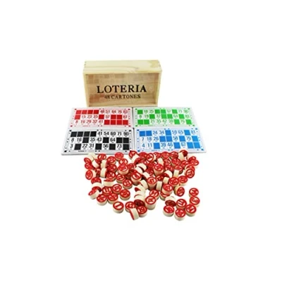 Afbeelding van Lotterie spellen, 48 dozen en 90 dubbelzijdige chips opbergdoos van hout.