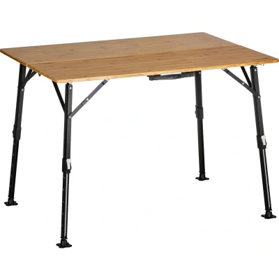 Afbeelding van Skandika Tobro Kampeertafel van Bamboe Campingtafels Opvouwbare tafel met net Klaptafel voor camping, tuin, balkon Aluminium, hout, weerbestendig, max. 100 kg belastbaar standen in hoogte verstelbaar 100x72x70cm (LxBxH)