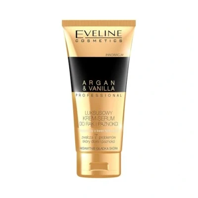 Image de Eveline Cosmetics Crème luxueuse à l&#039;argan et la vanille pour les mains ongles très sèches gercées 100 ml Réparation complète Récupération immédiate vos