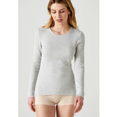 Afbeelding van Damart T shirt met ronde hals, Thermolactyl geribde fleece, Intense warmte 4 Vrouwen Grijs 46 48 (L)
