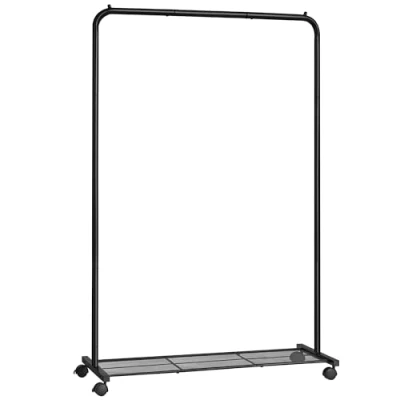 Afbeelding van SONGMICS Kledingrek, kledingstang op wielen, tot 40 kg belastbaar, van metaal, met roosterplank, zwart HSR25BK