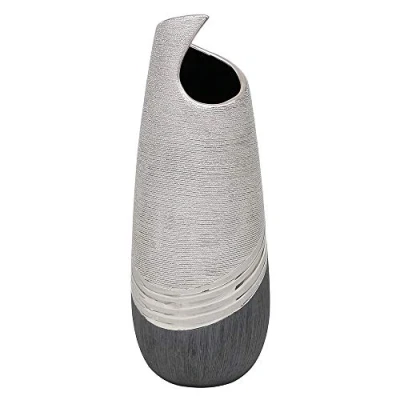 Afbeelding van Dekohelden24 Elegante moderne decoratieve vaas van gegolfd keramiek zilvergrijs 32 cm