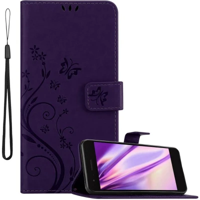 Afbeelding van Cadorabo Hoesje geschikt voor LG K8 2018 / K9 in BLOEMEN DONKER PAARS Beschermhoes bloemmotief met magnetische sluiting, standfunctie en kaartsleuven Book Case Cover Etui