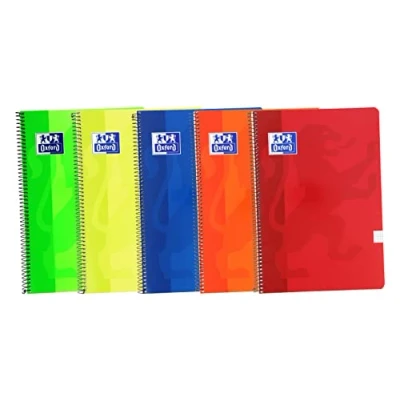 Afbeelding van Oxford, Set van 5 A4 schriften, geruit, 4 x 4, softcover, 80 vellen, heldere kleuren