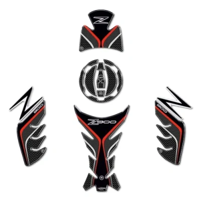 Afbeelding van labelbike Decoratieset voor 3D gelhars en motorbescherming, compatibel met Kawasaki Z900 kleur carbonlook grijze rode afwerkingen