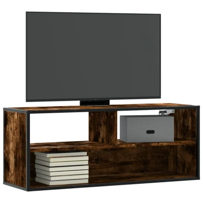 Afbeelding van Tv meubel 100x31x39,5 cm bewerkt hout metaal gerookt eikenkleur