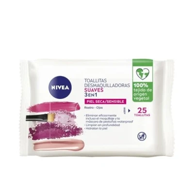 Afbeelding van NIVEA Zachte make up remover doekjes (1 x 25 stuks), voor droge en gevoelige huid, vochtige gezicht, ogen, lippen hals