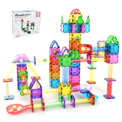 Afbeelding van PicassoTiles 70Pcs Marmer Track Racebaan Magnetische Tegels Magneet Bouwblok Educatief Bouwspeelgoed Speelgoed STEM Learning Kit