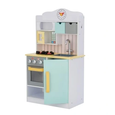 Afbeelding van Teamson Kids Houten Speelkeuken Met Accessoires Kinderspeelgoed Rollenspel Speelgoed Wit/Groen &amp; Geel
