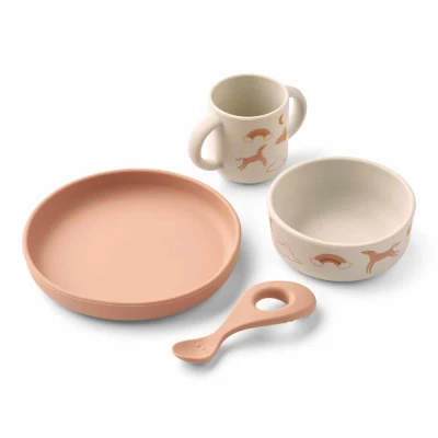 Afbeelding van Liewood Vivi Siliconen Servies Set met print Dream Ecru