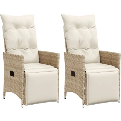 Afbeelding van Tuinstoelen 2 st verstelbaar met kussens poly rattan beige