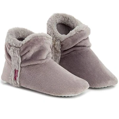 Afbeelding van Dunlop pantoffellaarsjes voor dames van hoogwaardig traagschuim, schapenvacht binnen en buiten, comfortabel warm, cadeau dames, Lichtgrijs