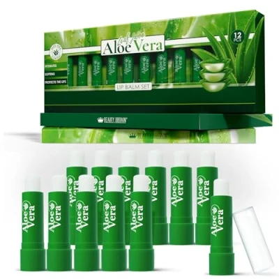 Afbeelding van 12 x Aloë Vera lippenbalsem, langdurige hydraterende lippenverzorging, uniseks, bijenwas, vitamine E, omega 3