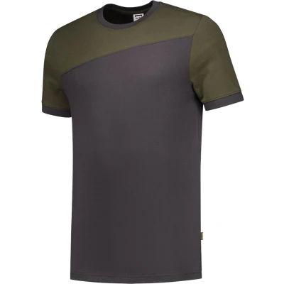 Afbeelding van Tricorp 102006 T Shirt Bicolor Naden Donkergrijs/Legergroen