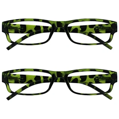 Afbeelding van The Reading Glasses Leesbril, groen, schildpad, licht, comfortabel, bladwijzers, 2 stuks, voor mannen en vrouwen, RR32 6 + 2.00