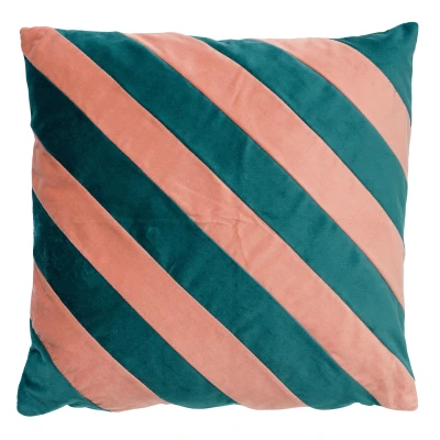Afbeelding van Dutch Decor PEBBE Sierkussen velvet 45x45 cm sagebrush green groen roze strepen
