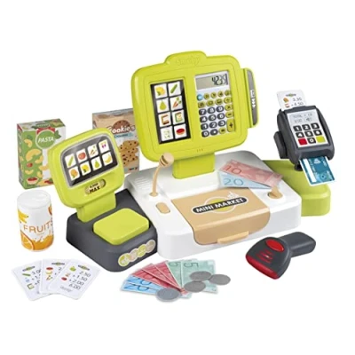 Afbeelding van Smoby Rollenspel Shopping Elektronische Supermarkt kassa met lade, echte rekenmachine, dummymicrofoon, creditcardlezer en weegschaal mechanische actie