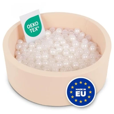 Afbeelding van SELONIS Ballenbad 90 x 30 cm, 300 ronde ballen van schuimrubber voor baby&#039;s en kinderen, beige: parel, transparant